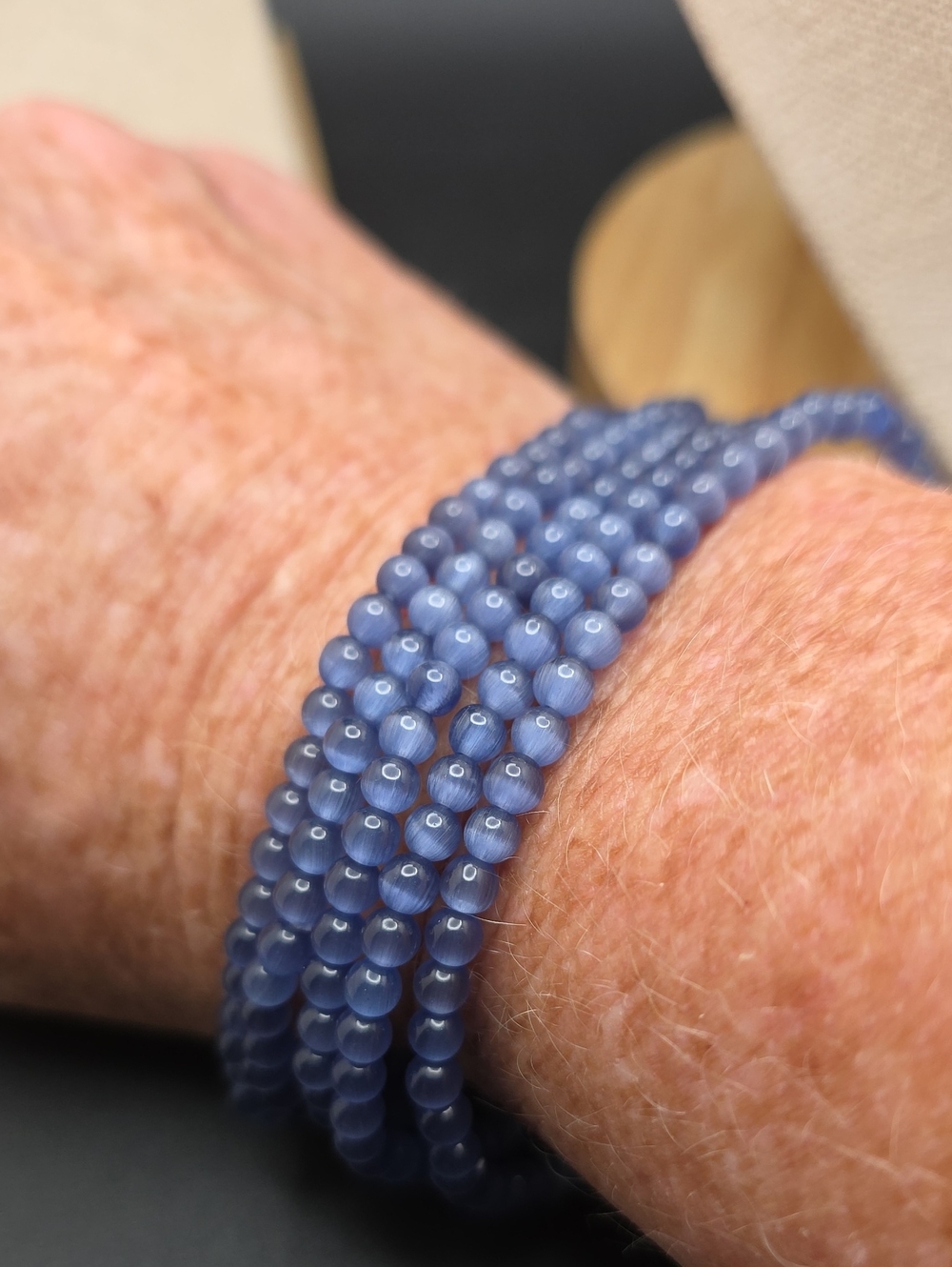 Multi-Strand Blue Beaded Stretch Bracelet Set (2498)